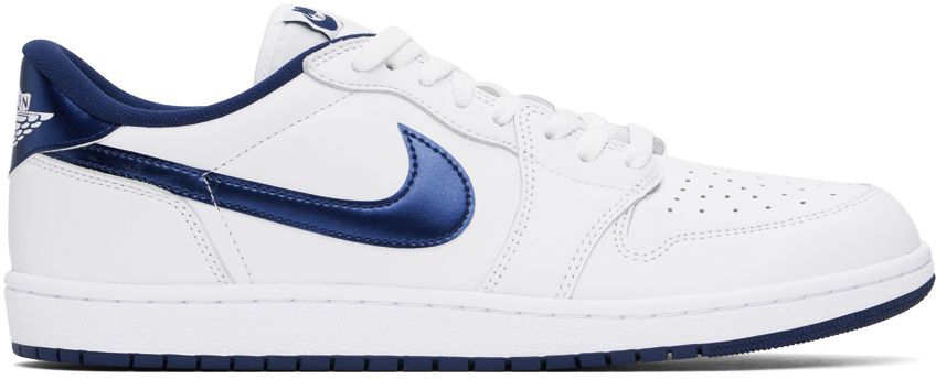 White & Navy Air Jordan 1 Low Sneakers