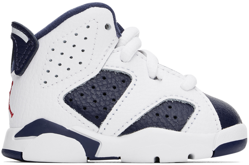 Shop Nike Baby White & Navy Jordan 6 Retro Sneakers In White/varsity Red-mi