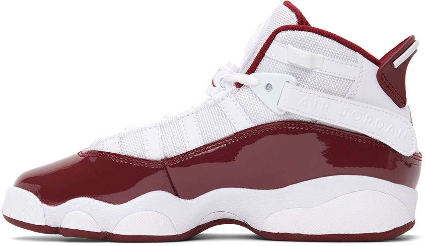 Nike Kids White & Burgundy 6 Rings Big Kids Sneakers In White/team Red
