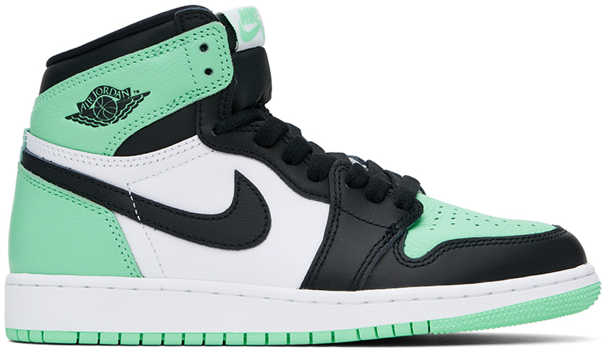 Shop Nike Kids White & Green Air Jordan 1 High Og Big Kids Sneakers In White/black-green Gl