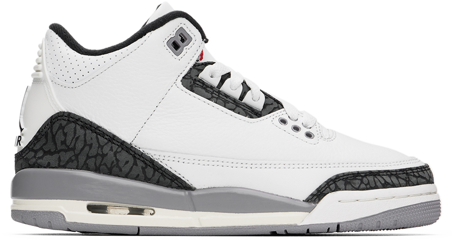 Shop Nike Big Kids White & Gray Air Jordan 3 Retro Sneakers In Summit White/fire Re