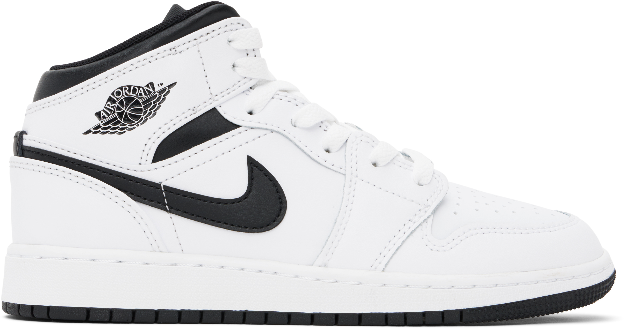 Shop Nike Big Kids White Air Jordan 1 Mid Sneakers In White/black-white-bl