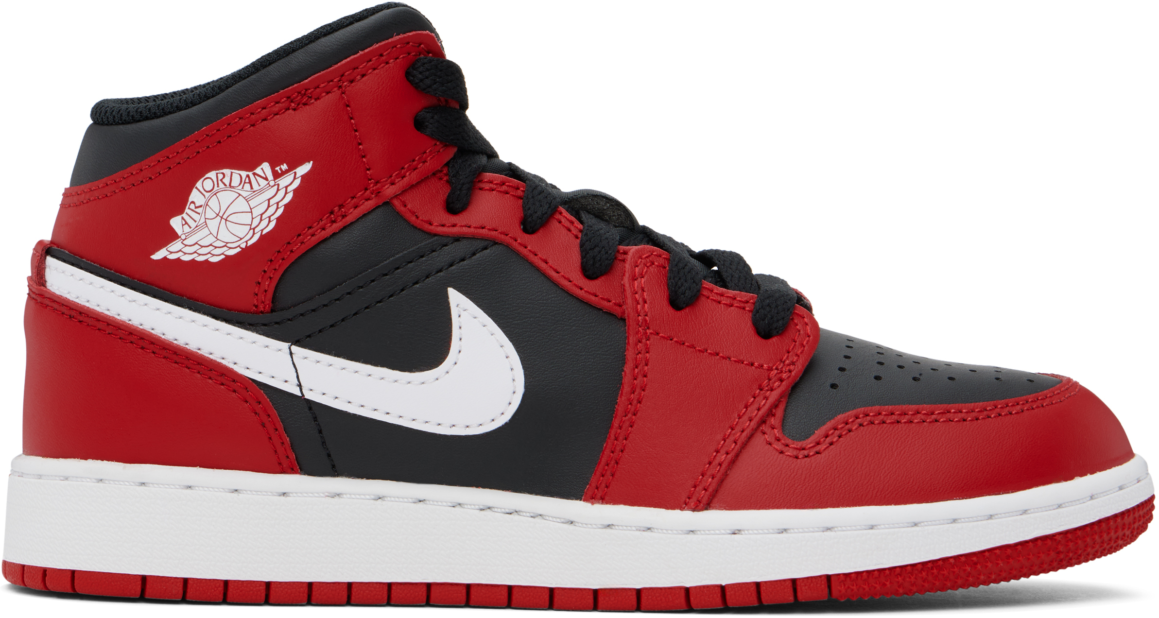 Nike Big Kids Black & Red Air Jordan 1 Mid Sneakers In Black/white-gym Red