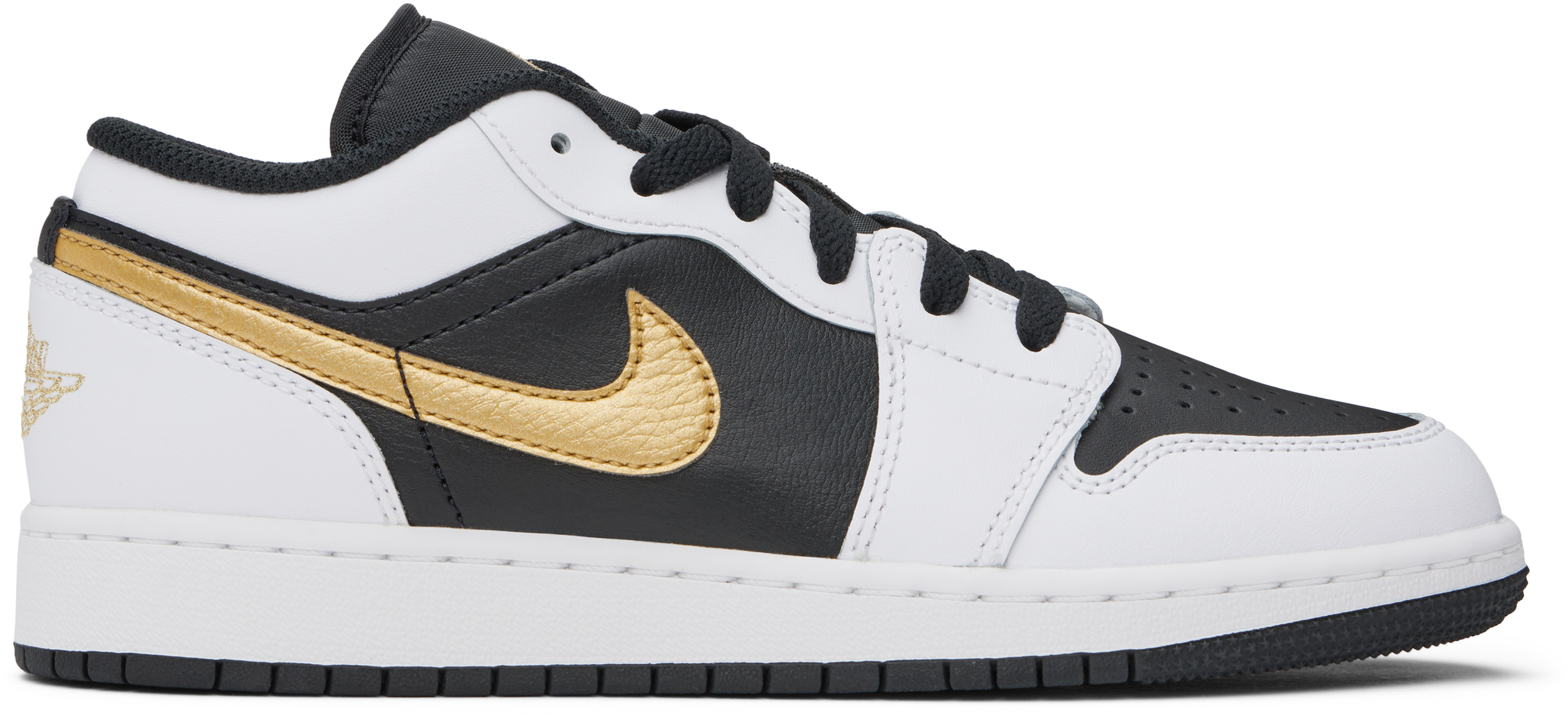 Shop Nike Big Kids White & Black Air Jordan 1 Low Sneakers In White/metallic Gold-