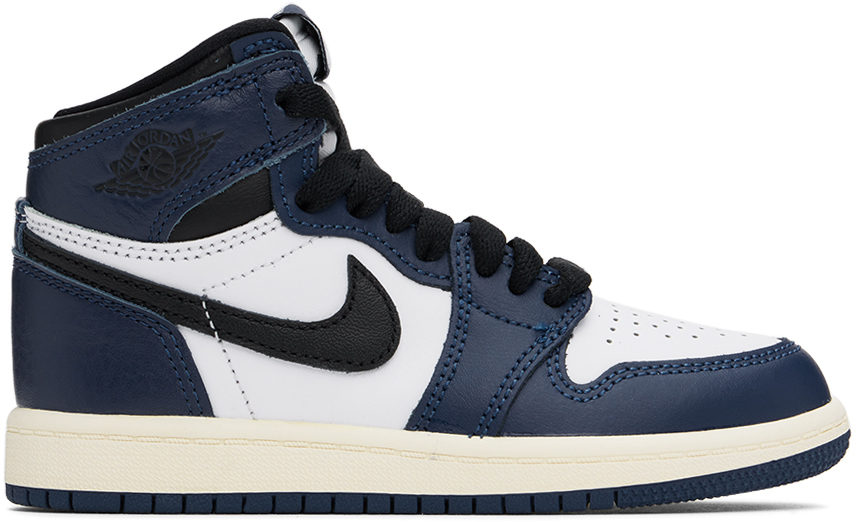 NIKE LITTLE KIDS WHITE & NAVY AIR JORDAN 1 RETRO HIGH OG SNEAKERS 