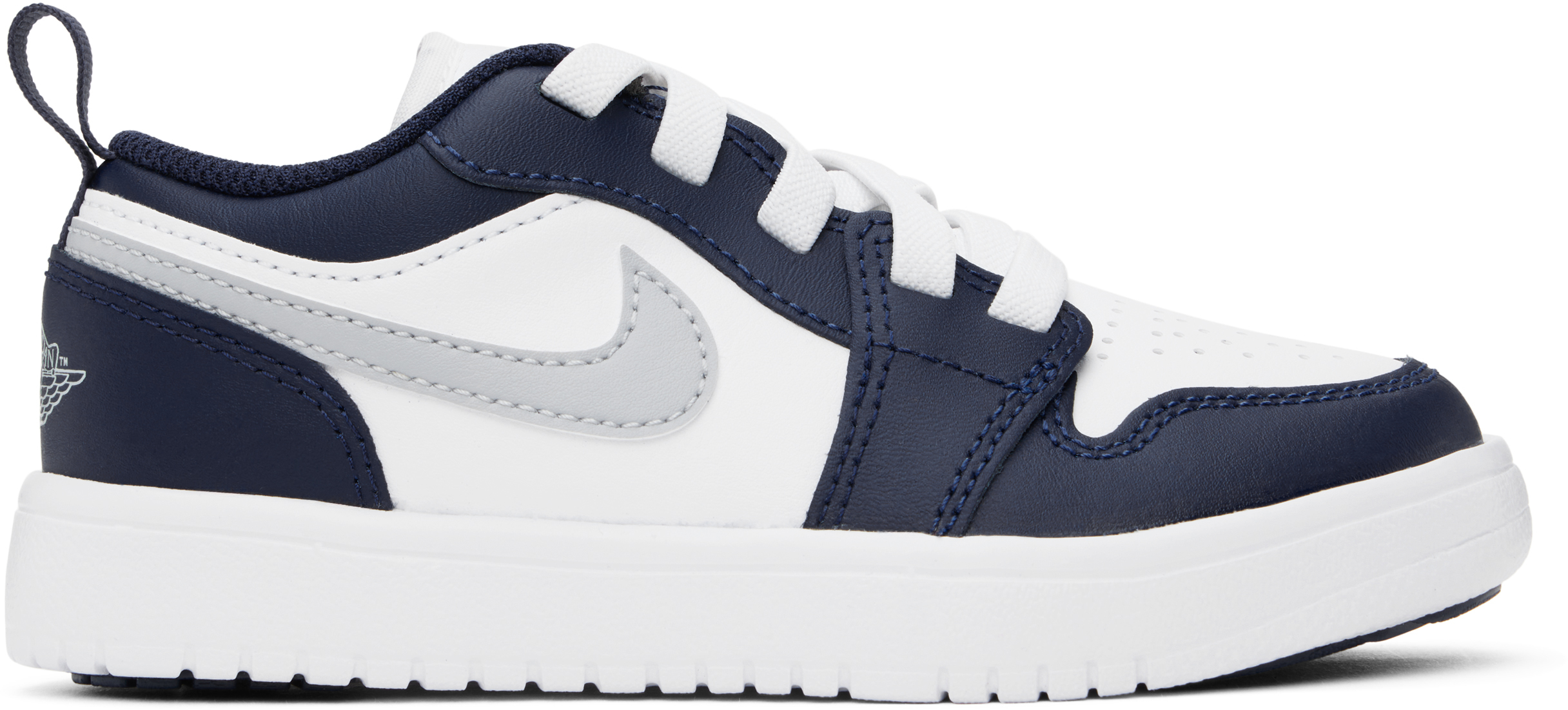 Shop Nike Little Kids White & Navy Jordan 1 Low Alt Sneakers In White/wolf Grey-midn