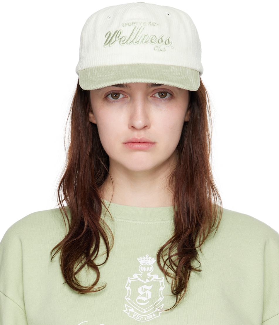 Shop Sporty And Rich Off-white & Green Draft Corduroy Cap In 48 White