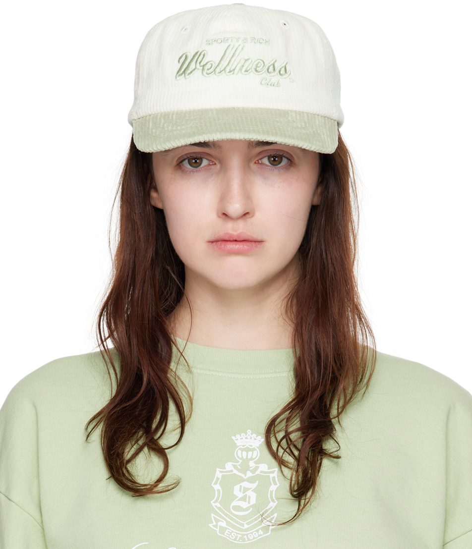 Sporty & Rich: Off-White & Green Draft Corduroy Cap | SSENSE