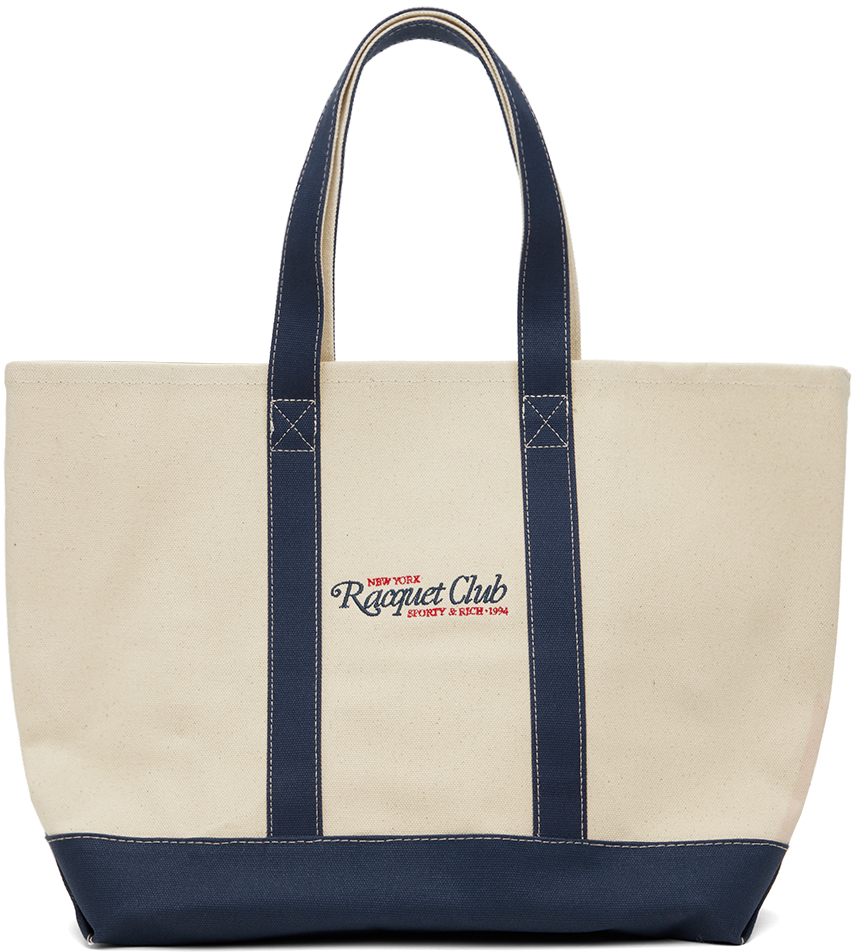 Off-White & Navy 94 Racquet Club Two Tone Tote
