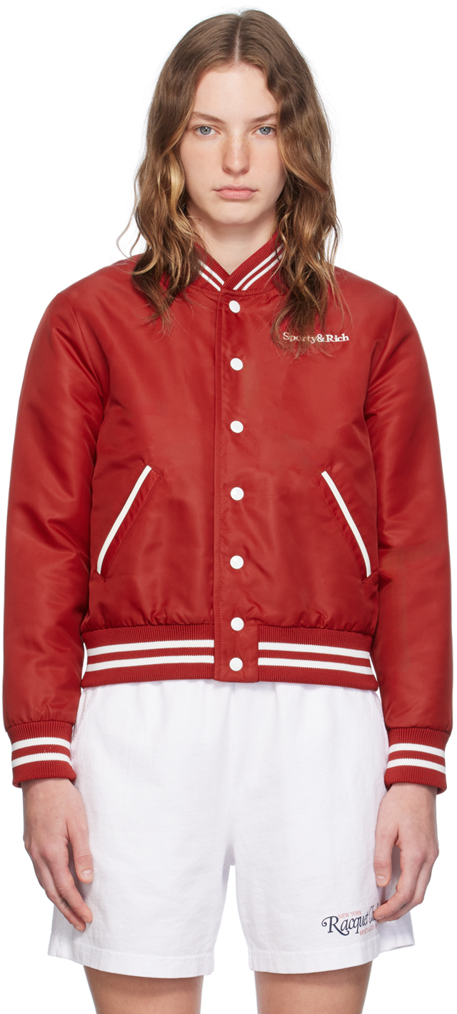 Shop Sporty And Rich Red 'wellness Club' Bomber Jacket In Ruby