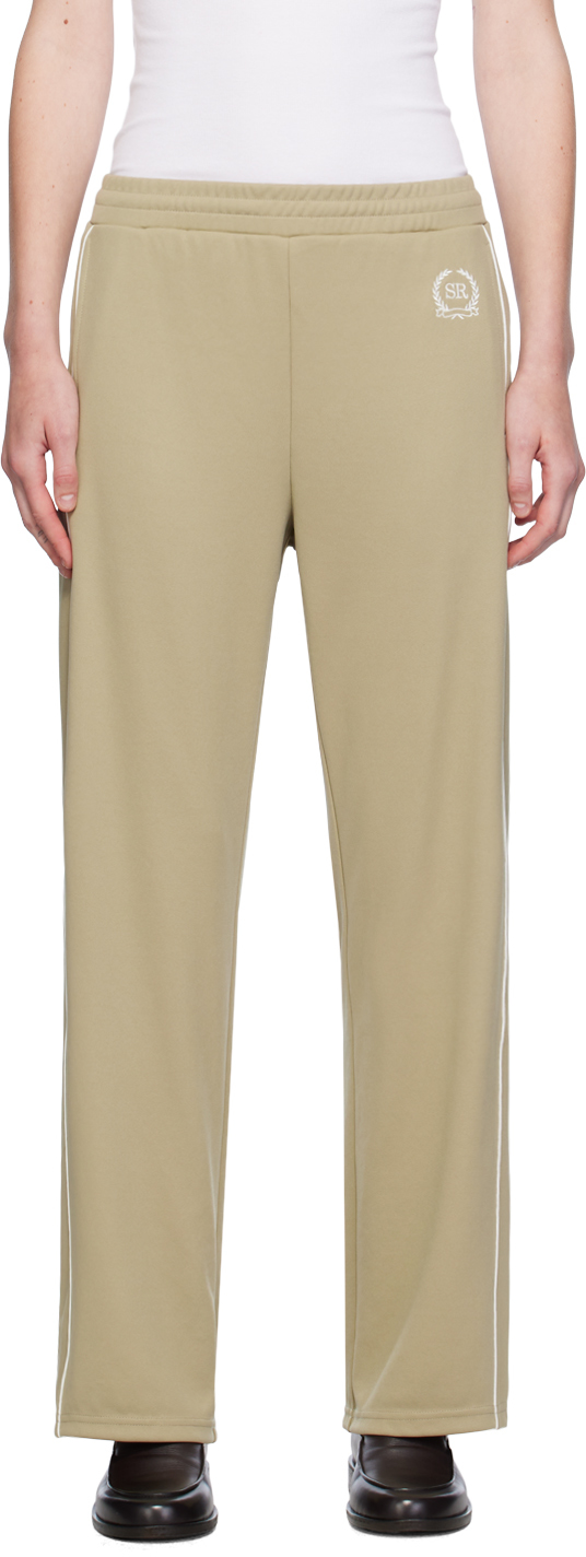 Shop Sporty And Rich Beige Golf Embroidered Track Pants In 13 Elephant