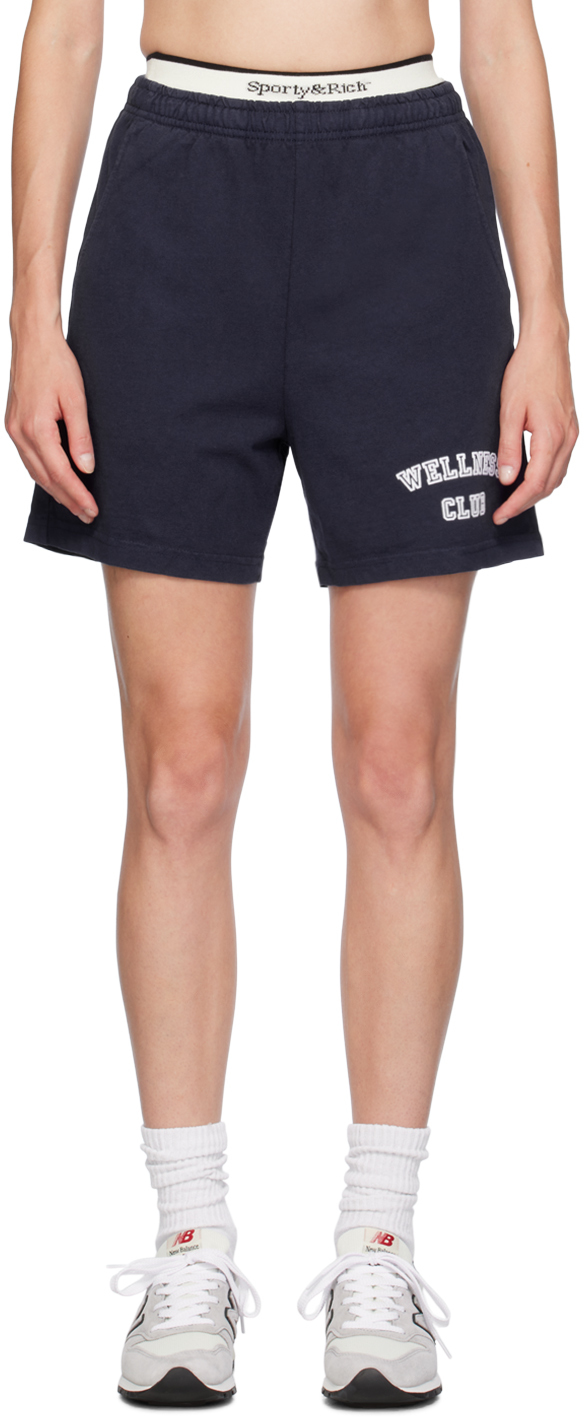 Shop Sporty And Rich Navy 'wellness Club' Shorts In 31 Navy