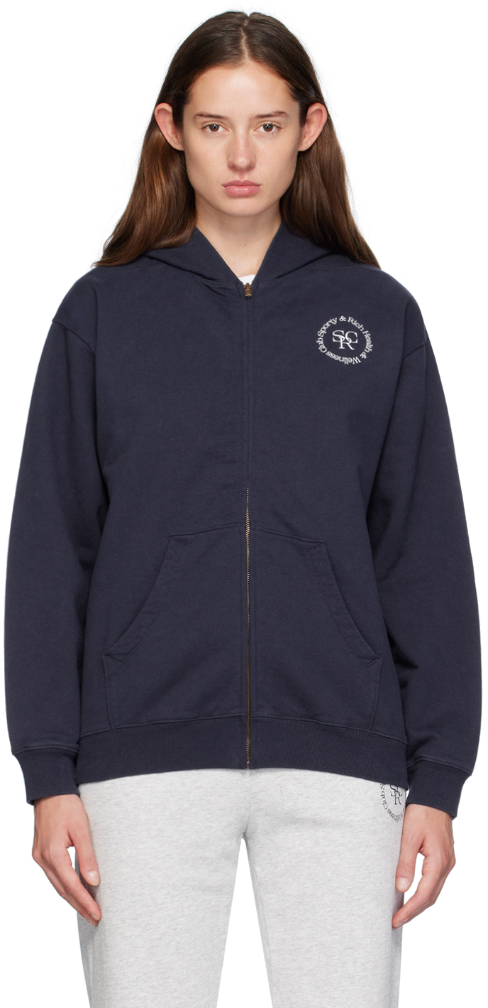 Shop Sporty And Rich Navy Srhwc Zip Hoodie