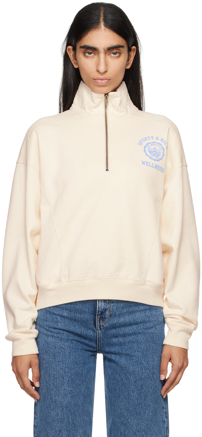 Shop Sporty And Rich Off-white Emblem Sweatshirt In 319 Coconut