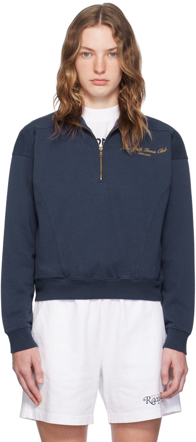 Shop Sporty And Rich Navy 'ny Tennis Club' Sweatshirt In 31 Navy