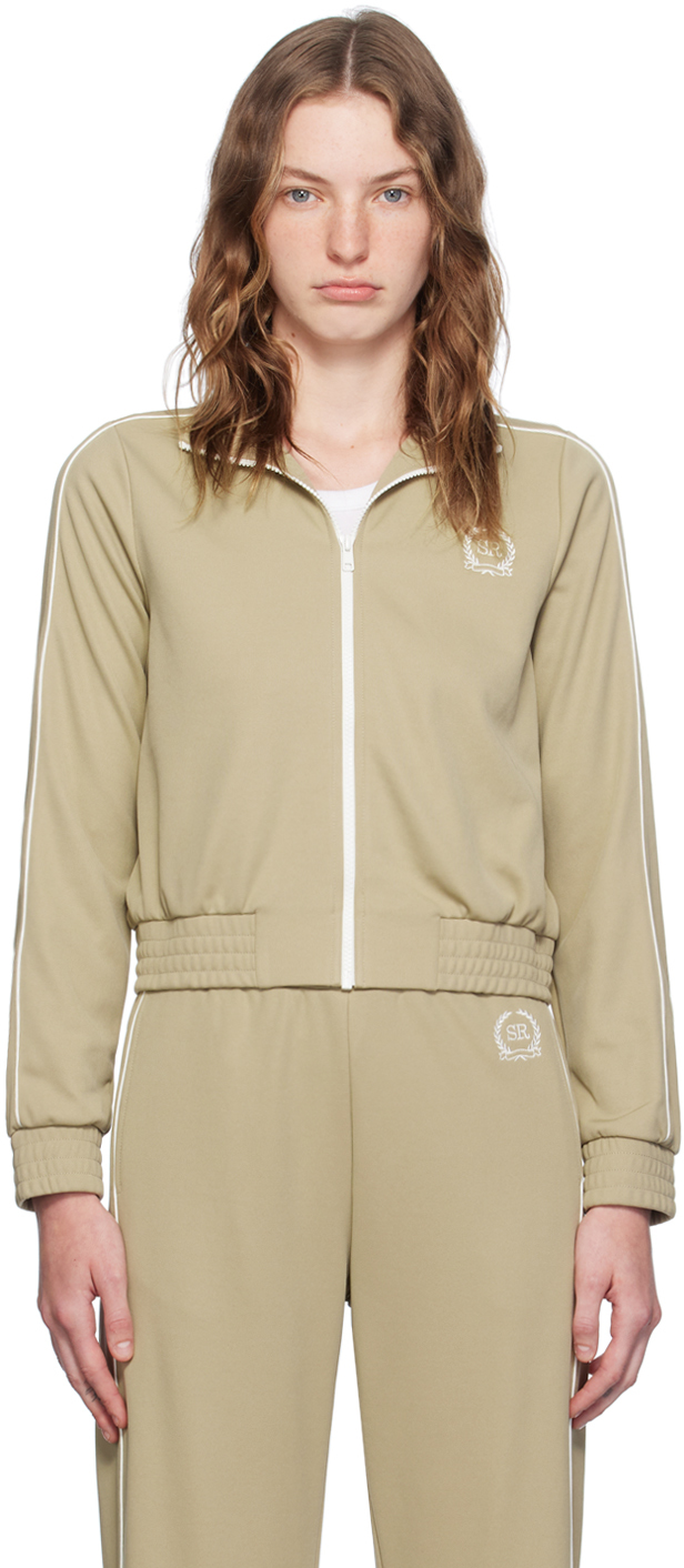 Shop Sporty And Rich Beige Golf Embroidered Track Jacket In 13 Elephant