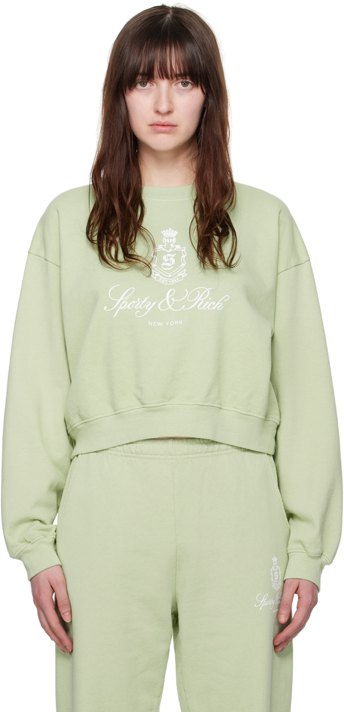 Sporty And Rich Green Vendome Cropped Sweatshirt In Sage