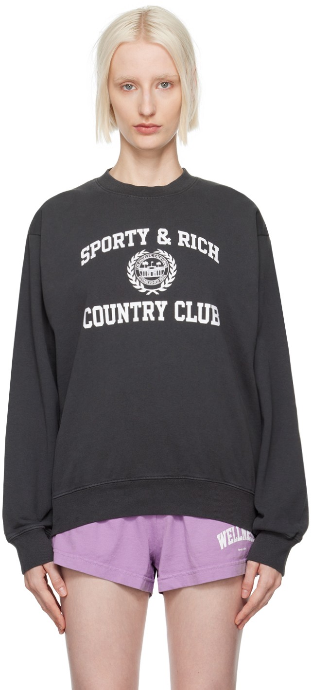 Shop Sporty And Rich Black Varsity Crest Sweatshirt In Faded Black