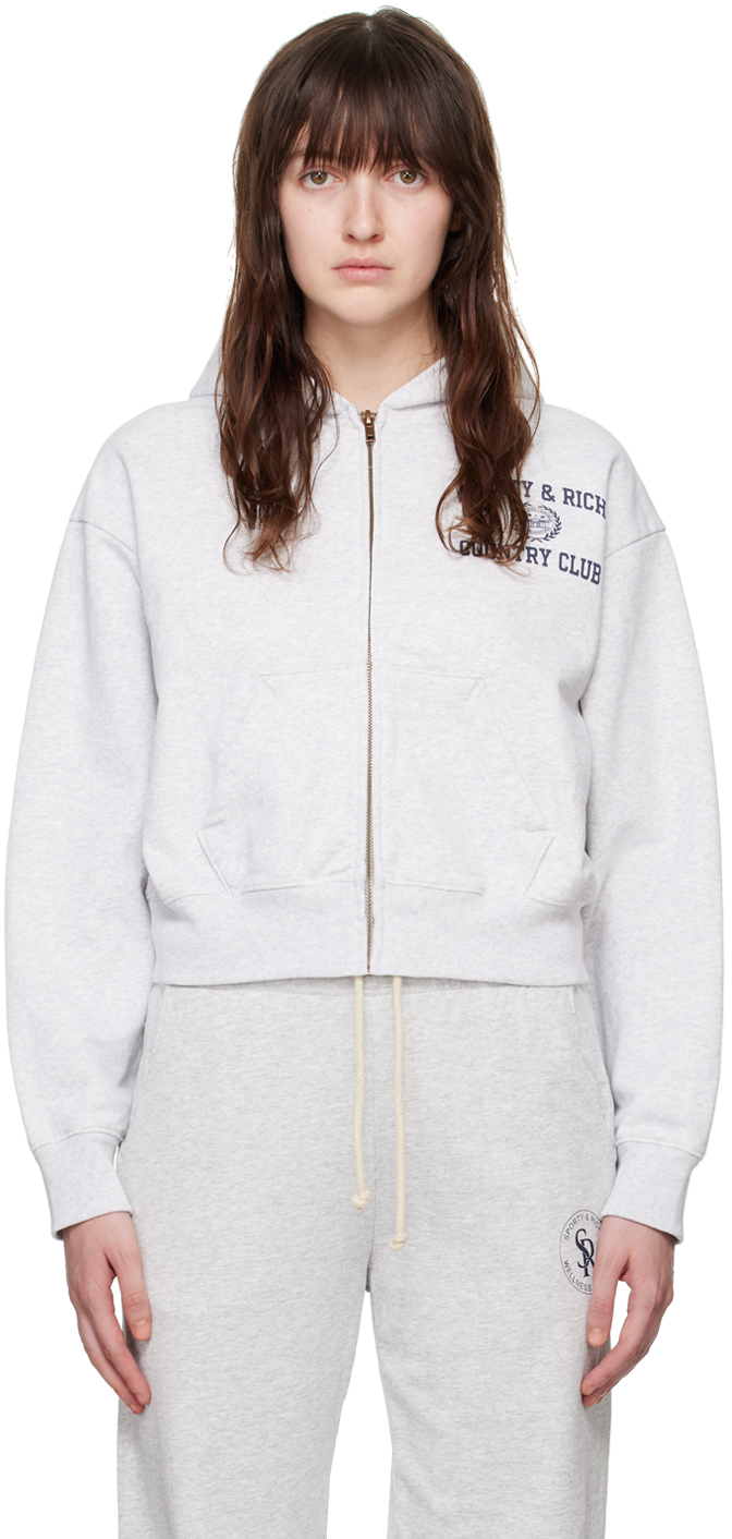 Shop Sporty And Rich Gray Varsity Crest Hoodie In 19 Heather Grey