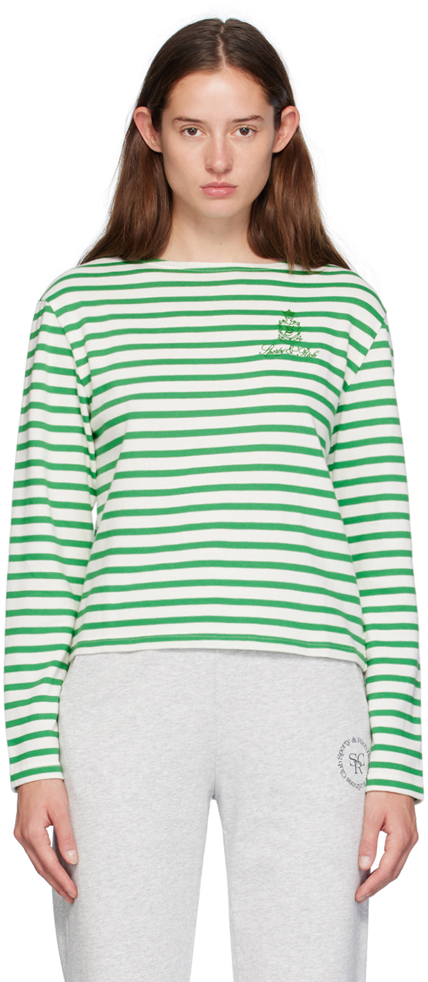 Shop Sporty And Rich Off-white & Green Vendome Mariniere T-shirt In 337 Off White Verde