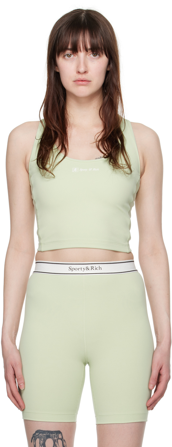 Sporty And Rich Green Runner Script Tank Top In Sage