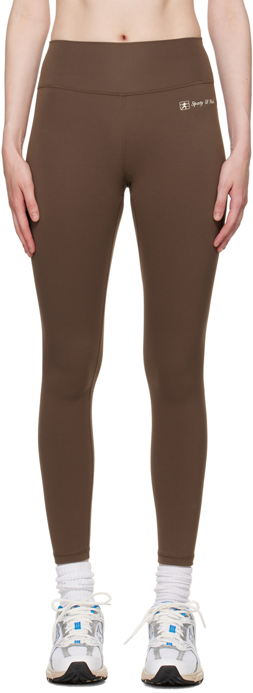 Shop Sporty And Rich Brown Runner Script Leggings In Chocolate