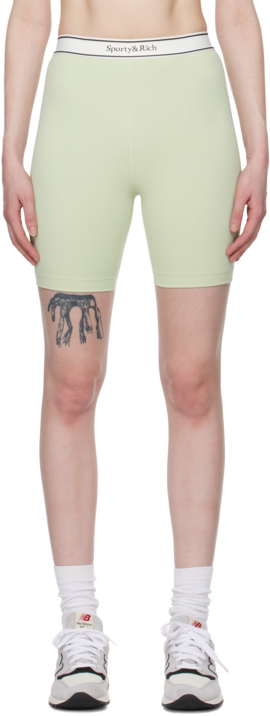 Sporty And Rich Green Serif Shorts In Sage