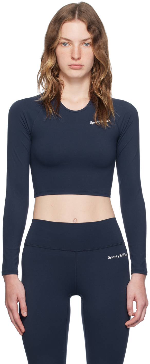 Shop Sporty And Rich Navy Printed Logo Top