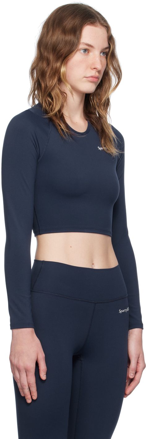 Sporty And Rich Logo-print Long-sleeve T-shirt In Navy