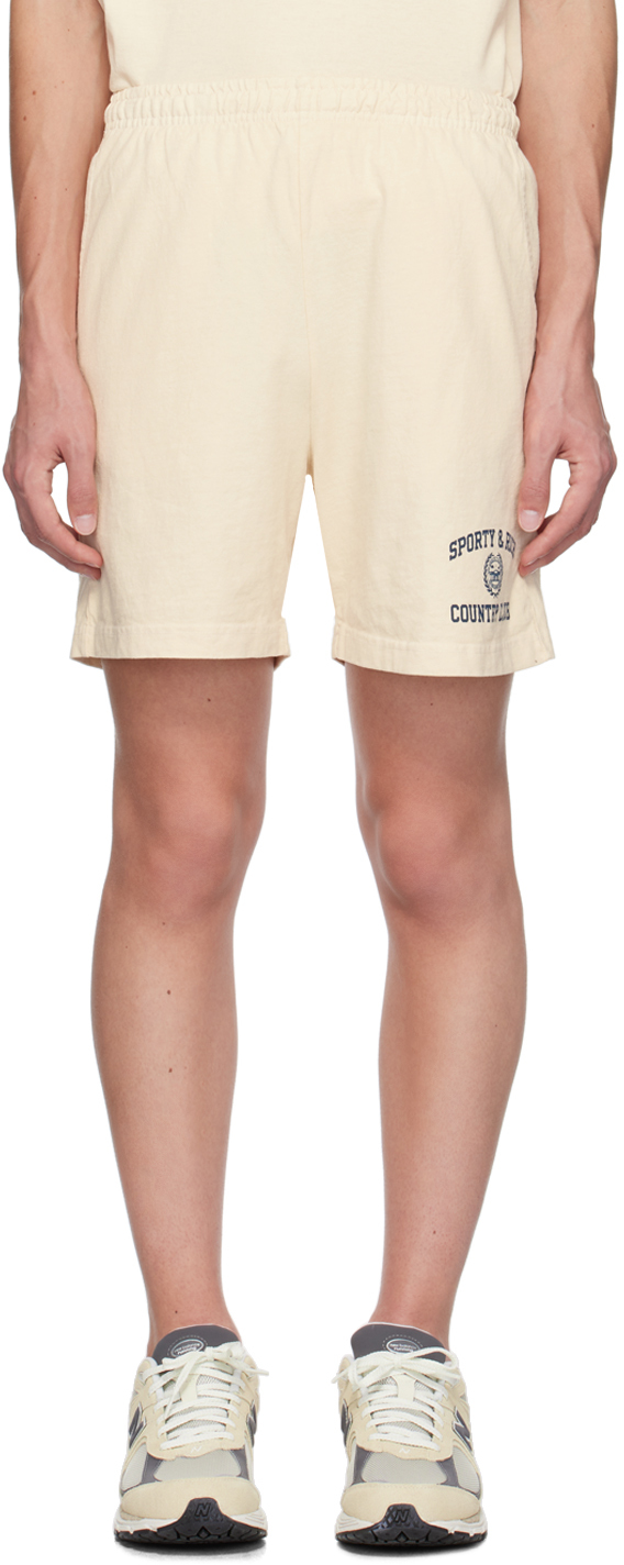 Shop Sporty And Rich Off-white Varsity Crest Shorts In Cream