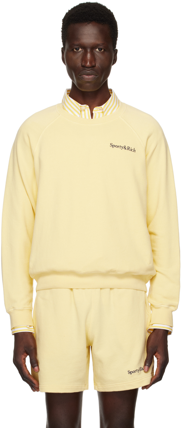 Shop Sporty And Rich Yellow Serif Logo Sweatshirt In Almond