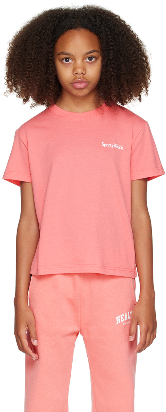 Shop Sporty And Rich Kids Pink 'health Is Wealth' T-shirt In 6 Bubble Gum