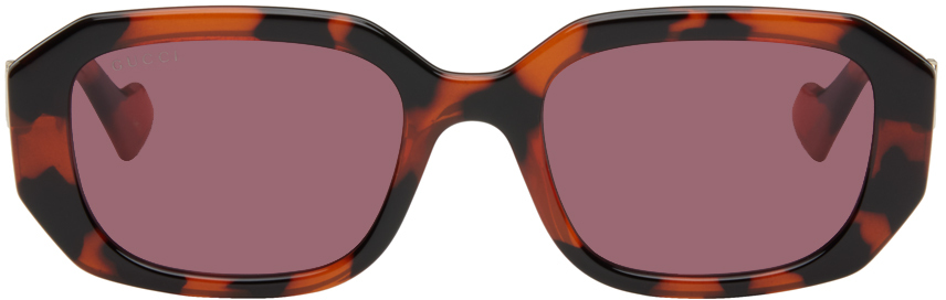 Gucci: Tortoiseshell Rectangular Sunglasses | SSENSE