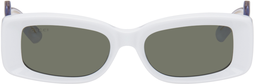 White Rectangular Sunglasses by Gucci on Sale
