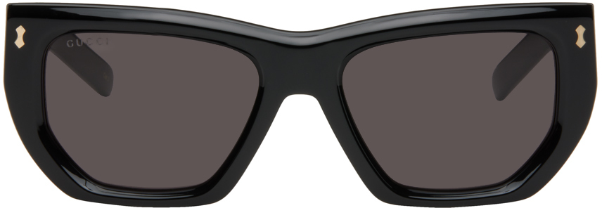 Black Rivetto Geometrical Acetate Sunglasses