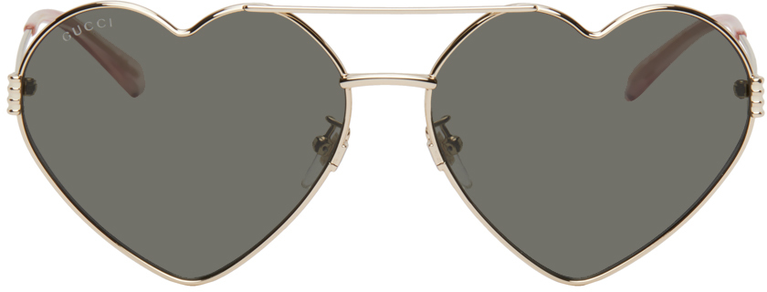 Gold Heart Metal Sunglasses by Gucci on Sale