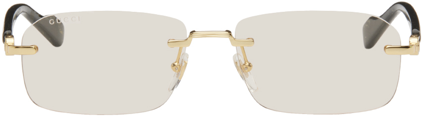 Gucci Gold & Black Rectangular Sunglasses