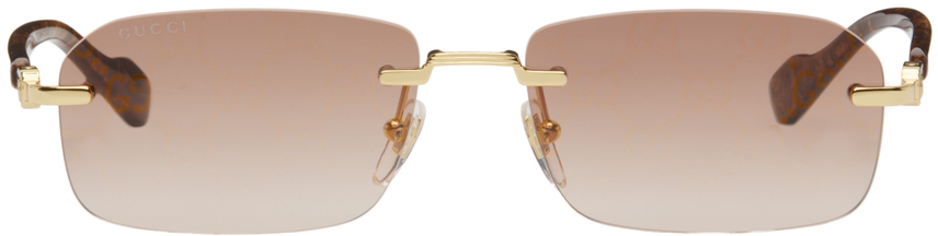 Gold & Red Rectangular Sunglasses