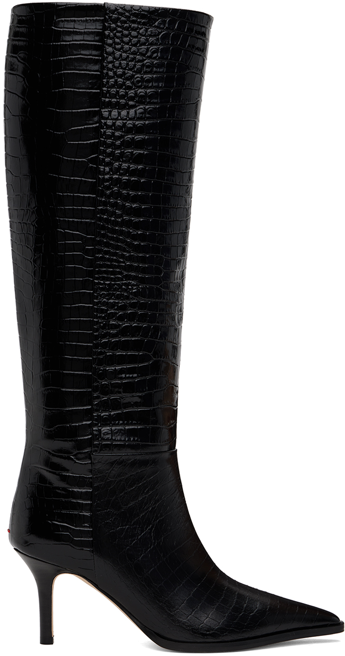 【関税込み】Aeyde ブラック Tula レザー ロングブーツ Black Tula Leather Tall Boots by Aeyde on Sale