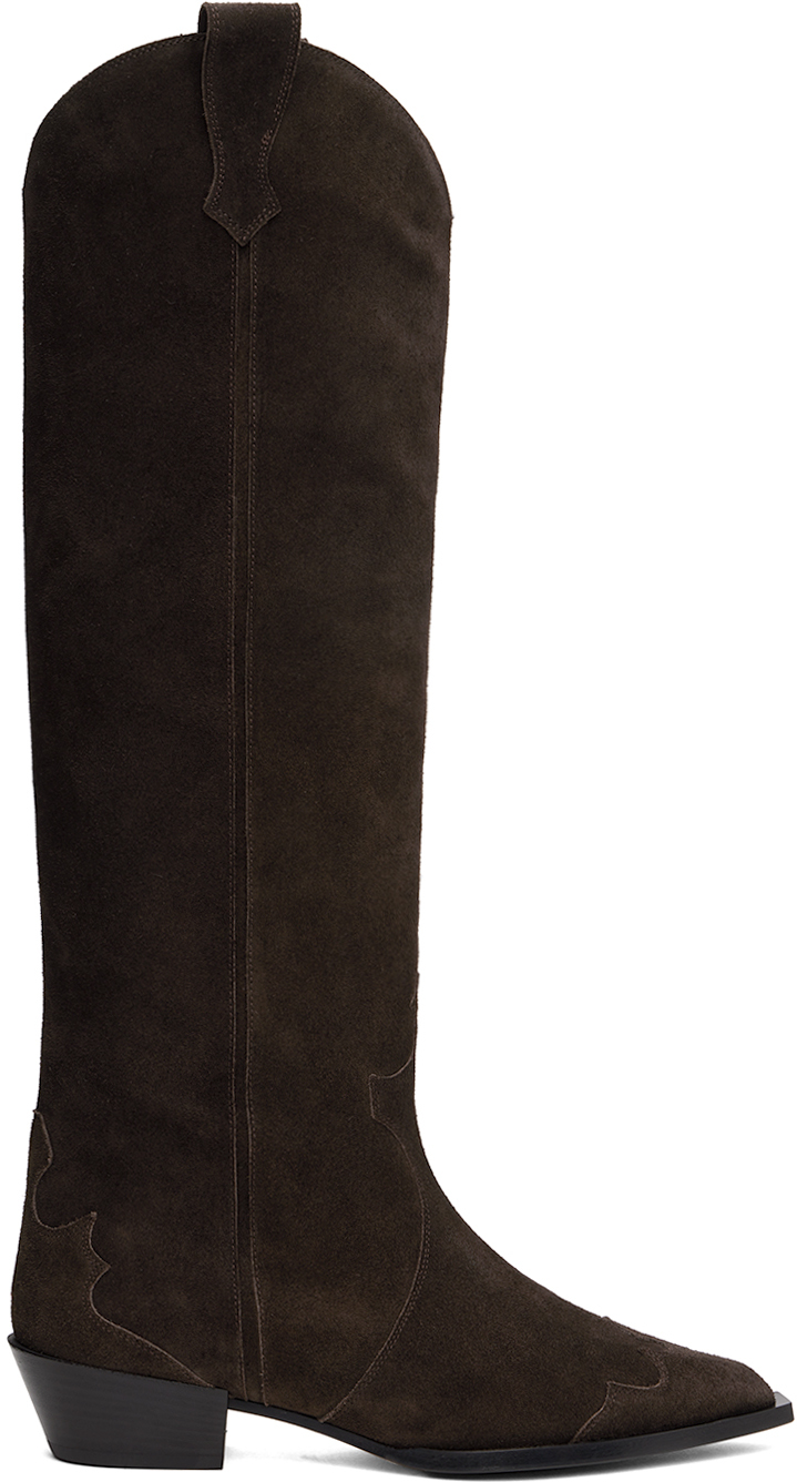 【関税込み】Aruna Boots - Aeyde - Suede - Moka Aeyde: Brown Aruna Suede Cowboy Tall Boots | SSENSE