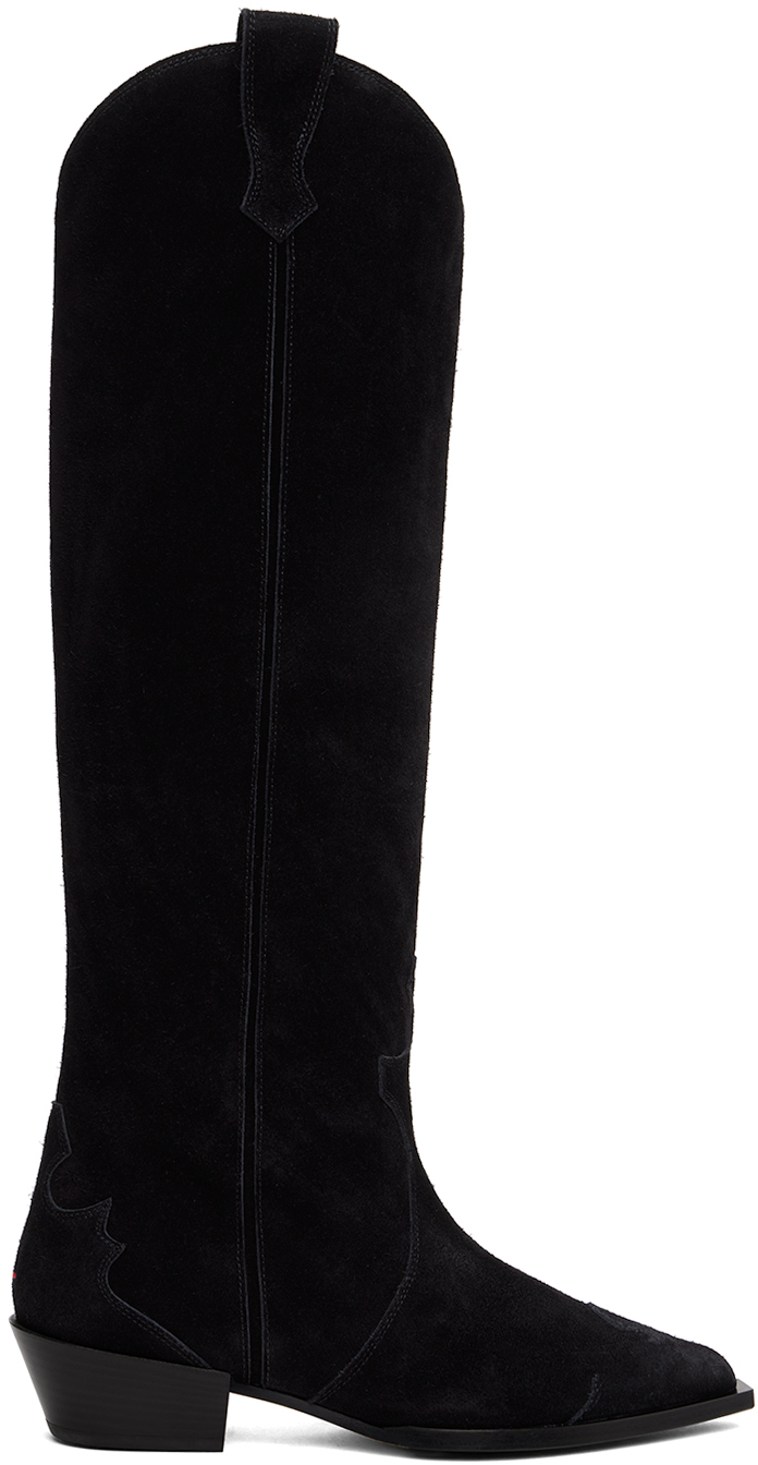 Aeyde: Black Aruna Suede Cowboy Tall Boots | SSENSE