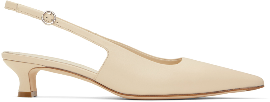 Aeyde Catrina Leather Kitten-heel Slingback Pumps In Creamy
