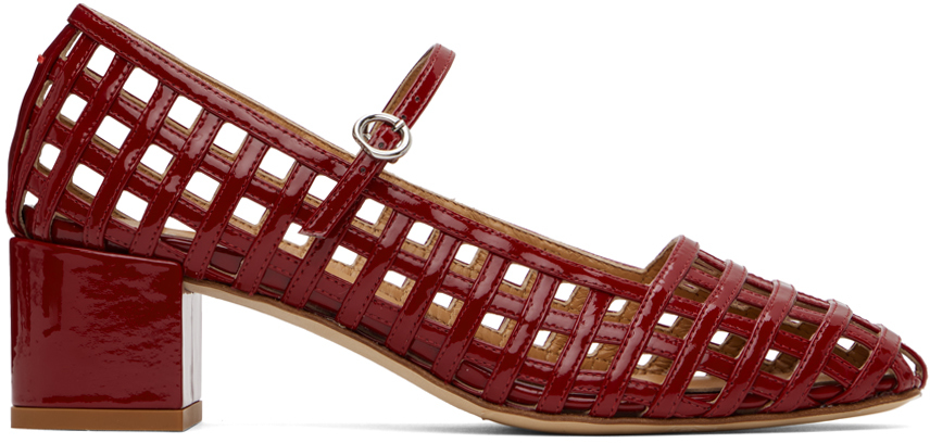 Aeyde Red Aline Caged Mary-jane Heels In Cranberry