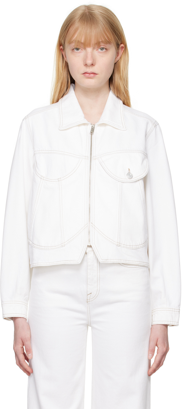 Shop Frame White Heart Denim Jacket In Natural
