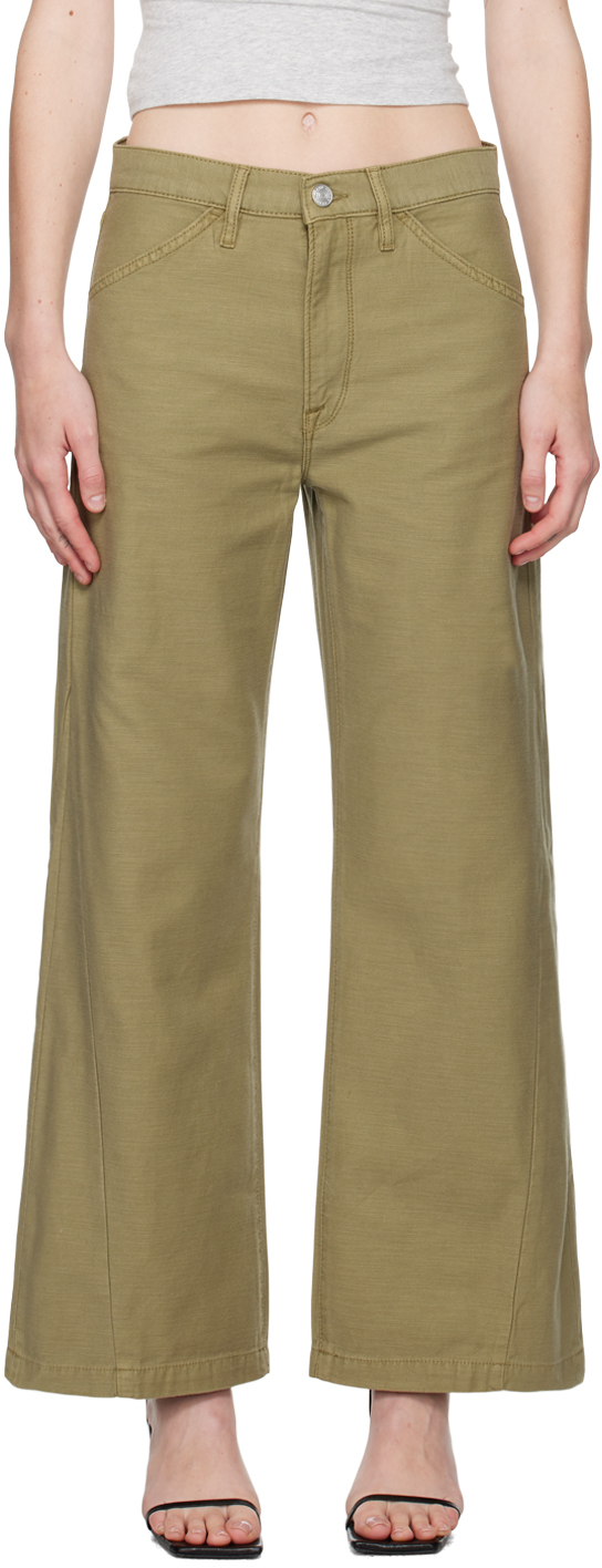 Shop Frame Khaki 'le Baggy Palazzo' Jeans In Sage