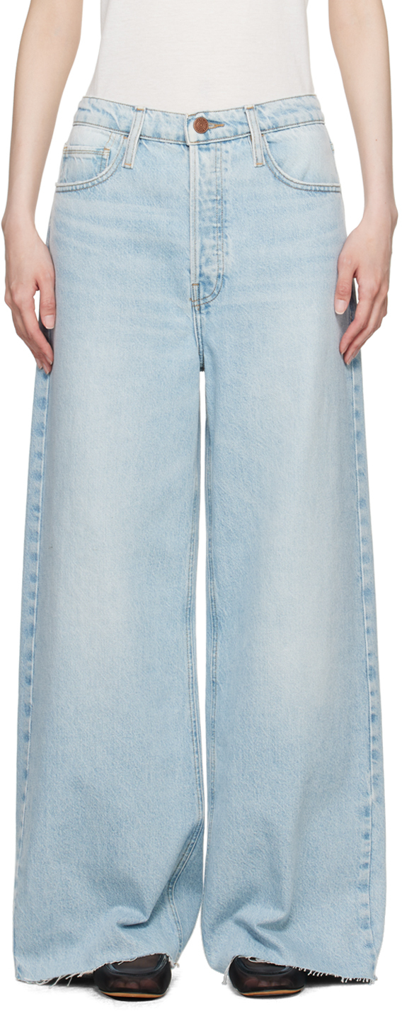 Shop Frame Blue 'le Low Baggy Wide Leg' Jeans In Fizz Indigo Lt Blue