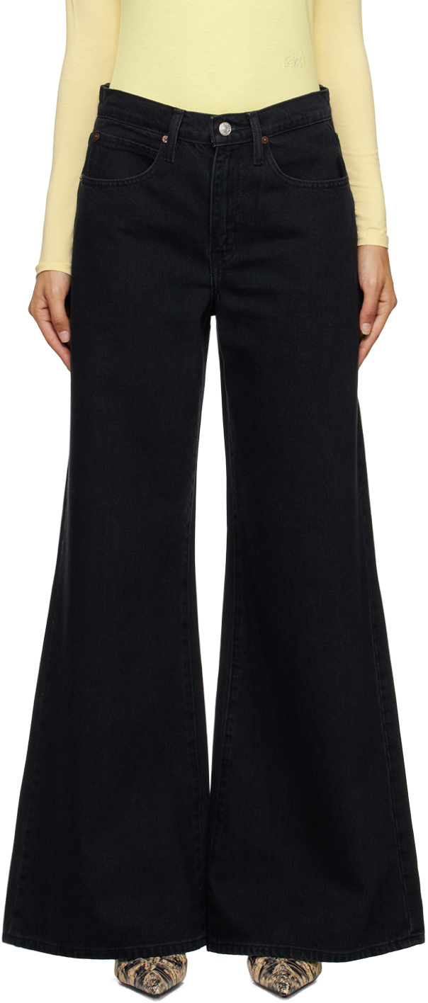 Frame Black Easy Wide Flare Jeans In Inkwell