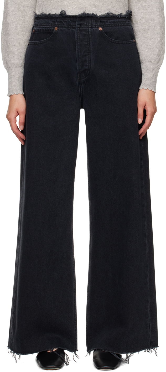 Shop Frame Black 'le Low Baggy Wide Leg' Jeans In Inkwell