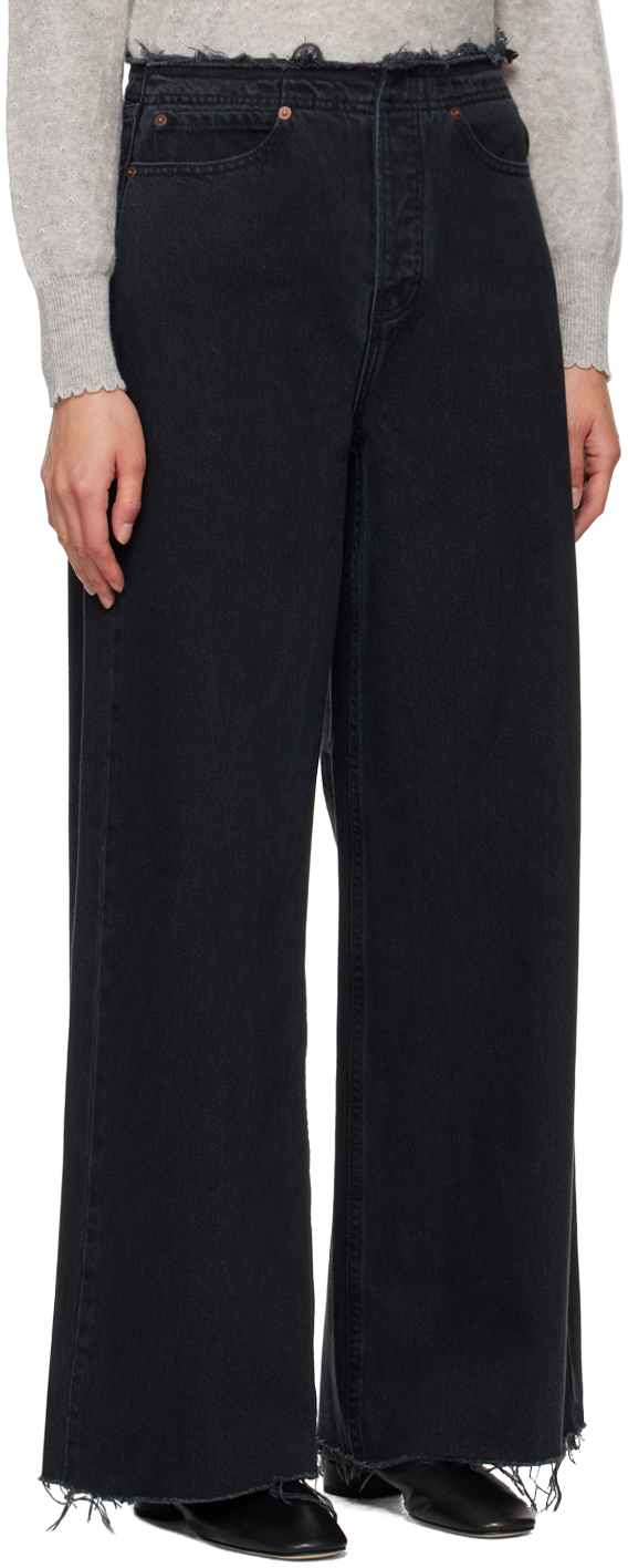 Frame Le Low Baggy Wide Leg Trimmed Jeans Pants In Inkwell