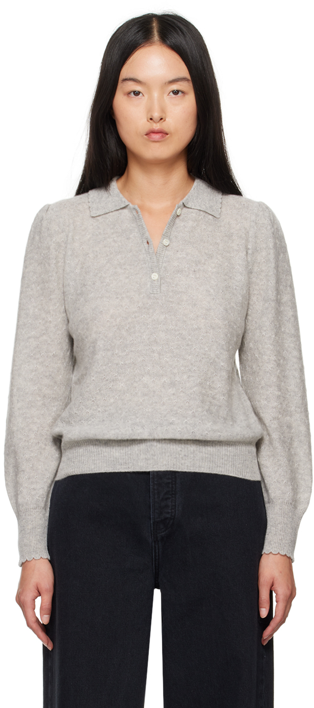 Shop Frame Gray Cashmere Polo In Light Heather Grey